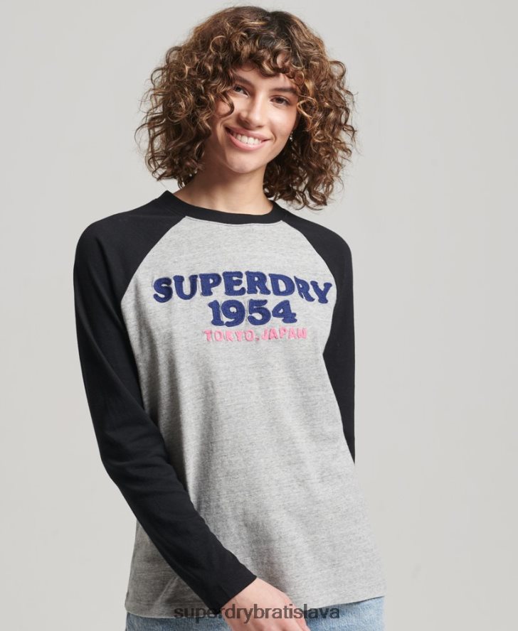 Superdry ženy Vintage raglánový top s dlhým rukávom 6B4ZTR2136 oblečenie sivá