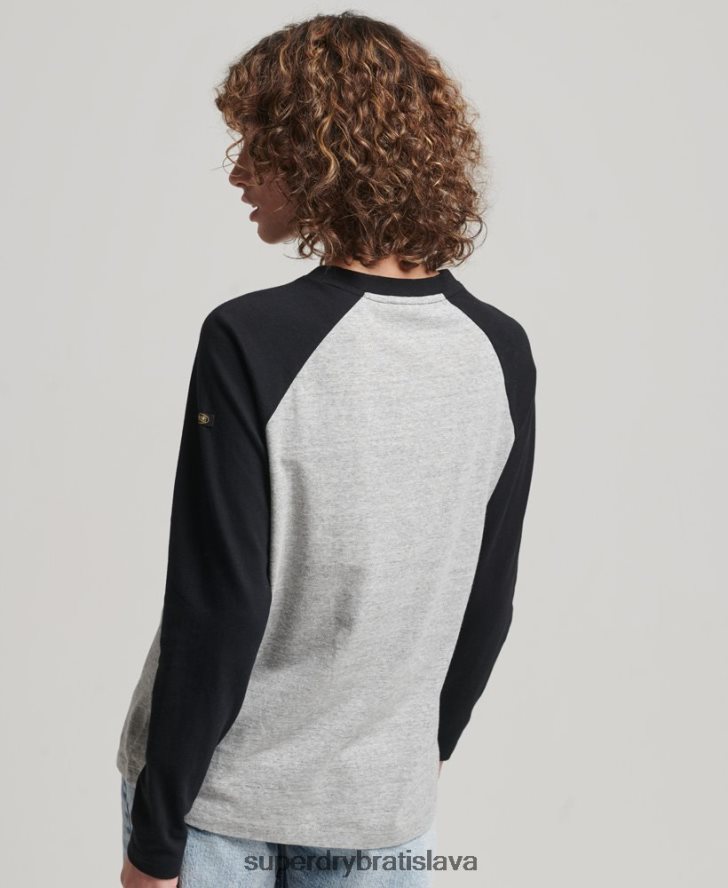 Superdry ženy Vintage raglánový top s dlhým rukávom 6B4ZTR2136 oblečenie sivá