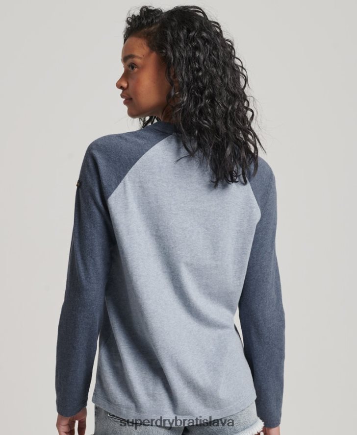 Superdry ženy Vintage raglánový top s dlhým rukávom 6B4ZTR2266 oblečenie Modrá