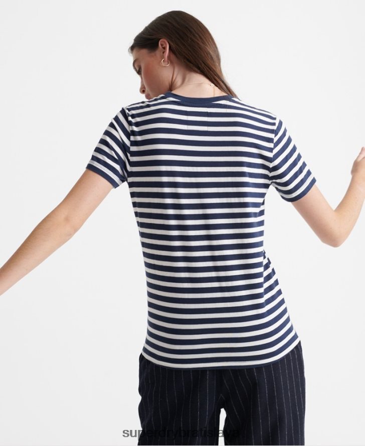 Superdry ženy Vintage tričko so saténovým prúžkom 6B4ZTR2864 oblečenie námorníctvo