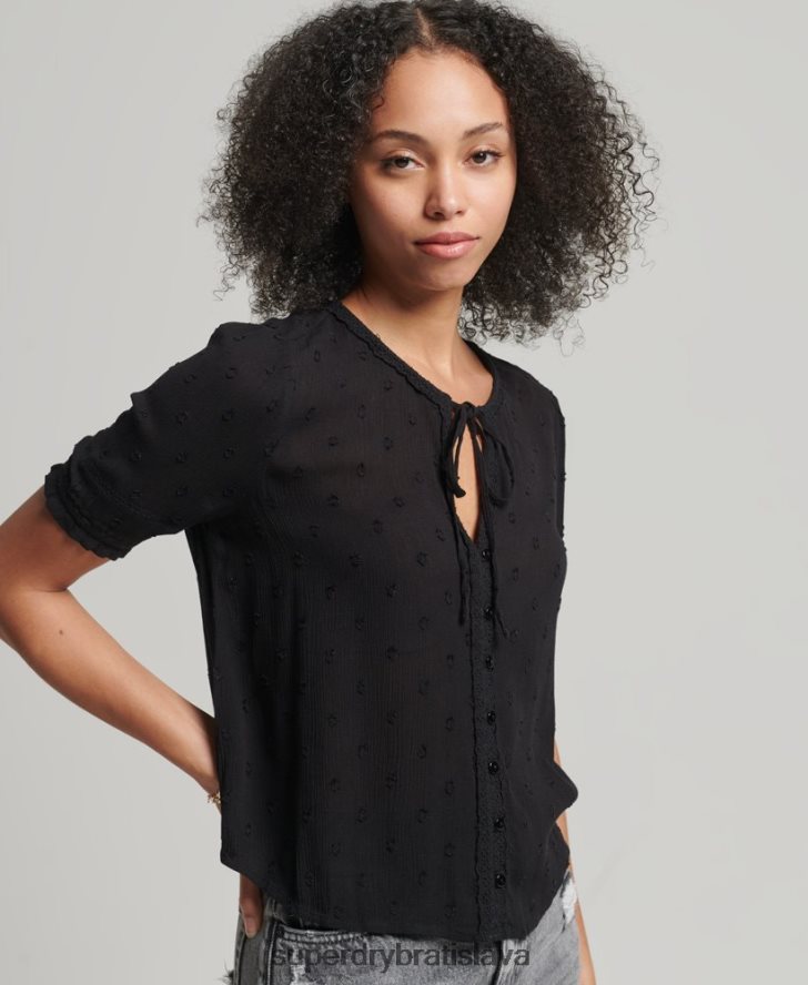 Superdry ženy Vintage výšivka s krátkym rukávom 6B4ZTR6696 oblečenie čierna