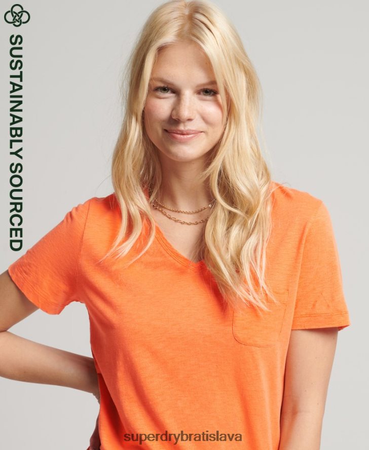 Superdry ženy Vreckové tričko z organickej bavlny s výstrihom do V 6B4ZTR2826 oblečenie oranžová