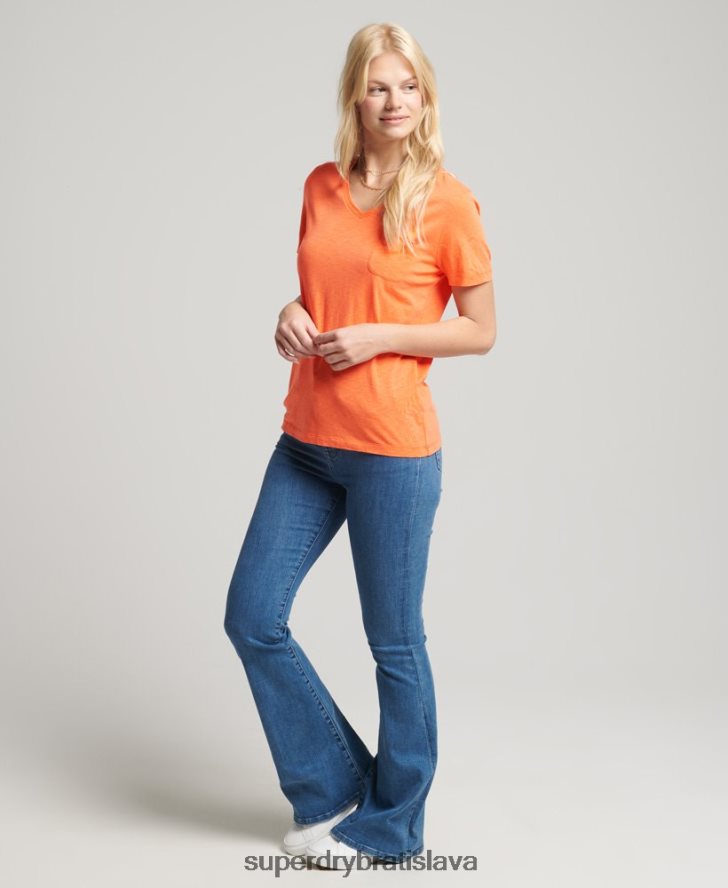 Superdry ženy Vreckové tričko z organickej bavlny s výstrihom do V 6B4ZTR2826 oblečenie oranžová