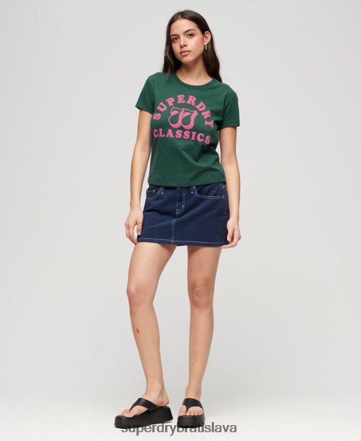 Superdry ženy archívne tričko s neónovou grafikou 6B4ZTR2650 oblečenie zelená