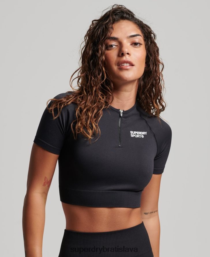 Superdry ženy bezšvový skrátený top s krátkym rukávom s jadrom 6B4ZTR2908 oblečenie čierna