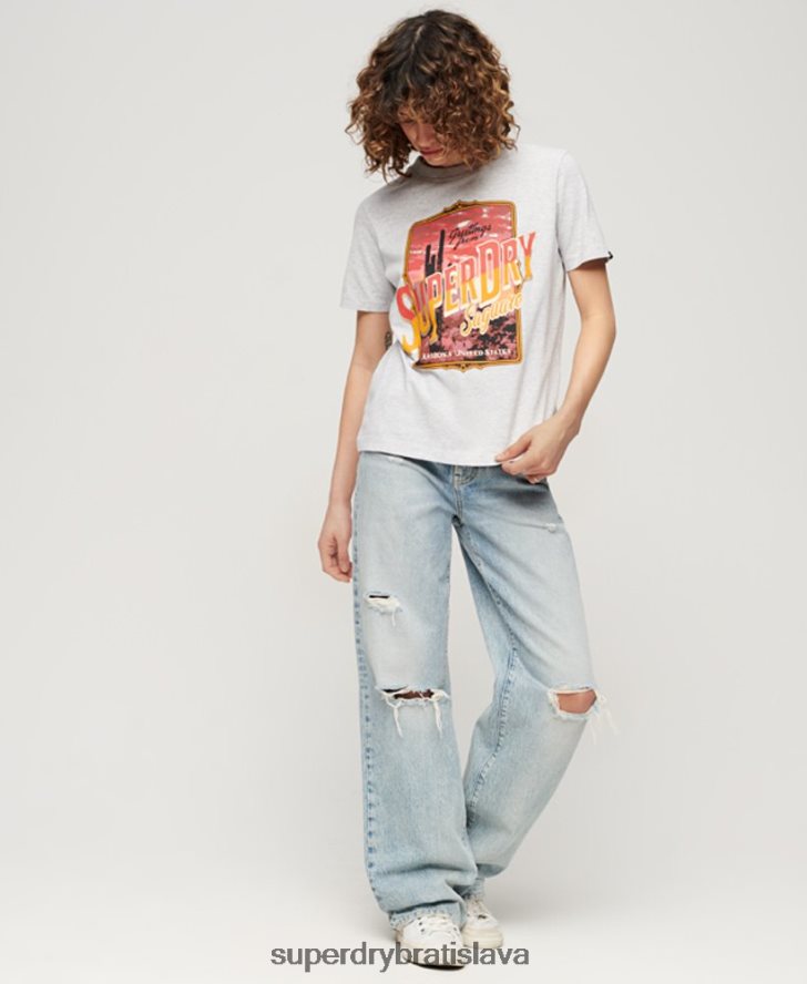 Superdry ženy cestovné suvenír grafické tričko 6B4ZTR2622 oblečenie sivá