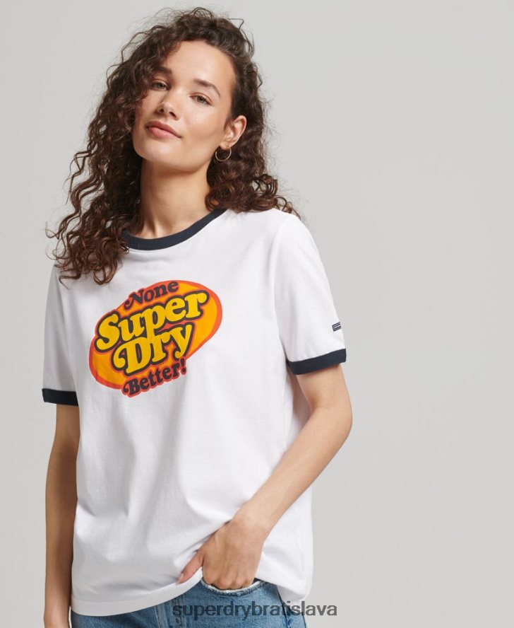 Superdry ženy cooper nostalgické tričko 6B4ZTR6309 oblečenie biely