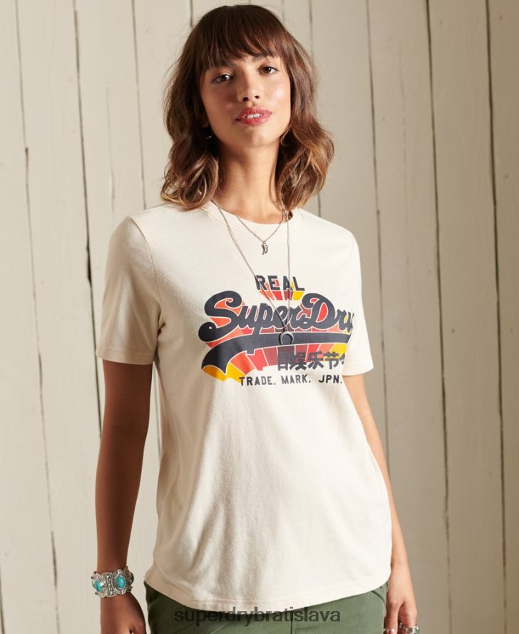 Superdry ženy dúhové tričko s vintage logom 6B4ZTR2822 oblečenie krém