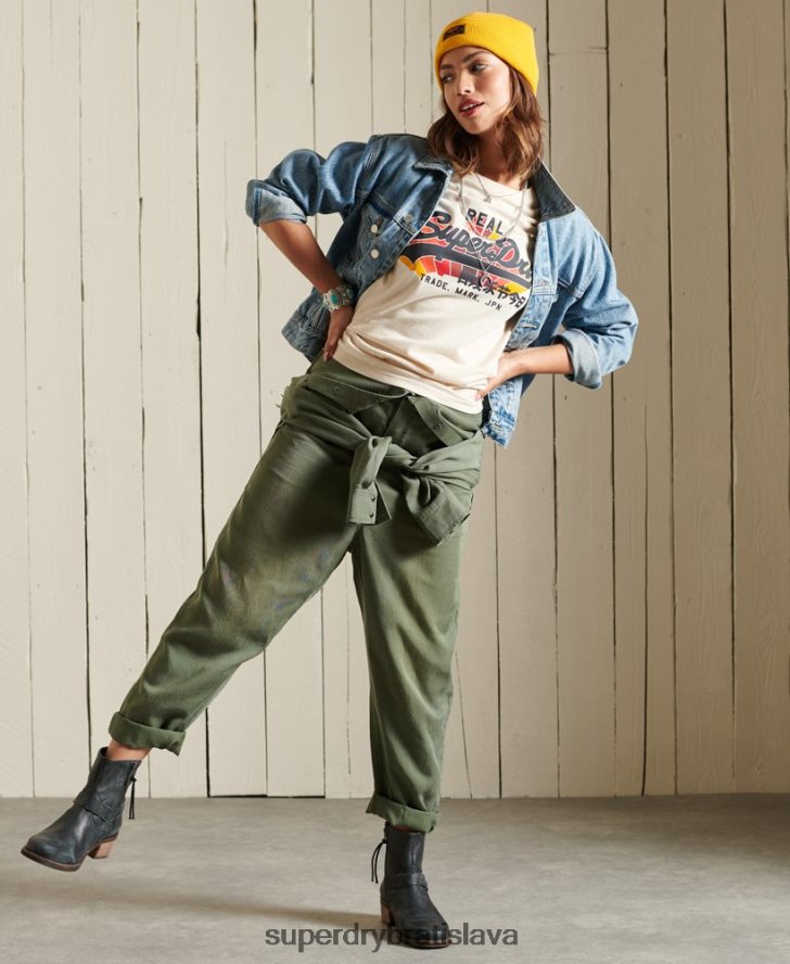 Superdry ženy dúhové tričko s vintage logom 6B4ZTR2822 oblečenie krém