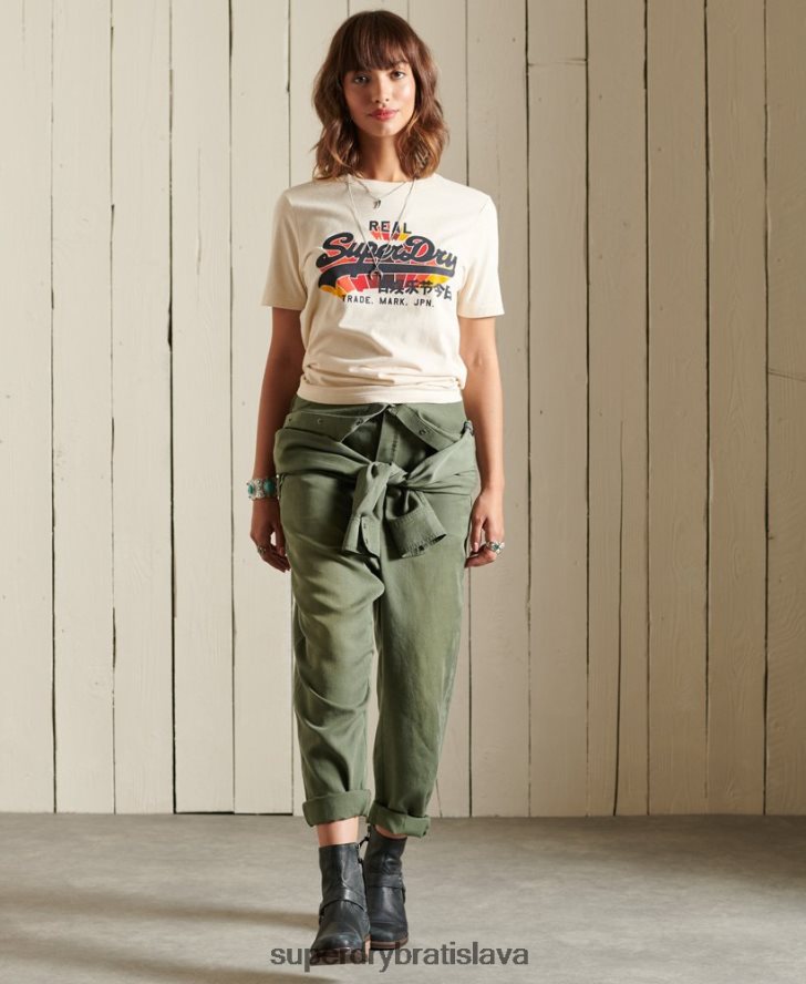Superdry ženy dúhové tričko s vintage logom 6B4ZTR2822 oblečenie krém