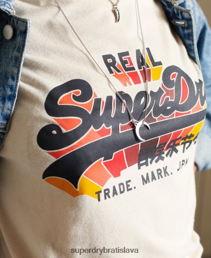 Superdry ženy dúhové tričko s vintage logom 6B4ZTR2822 oblečenie krém