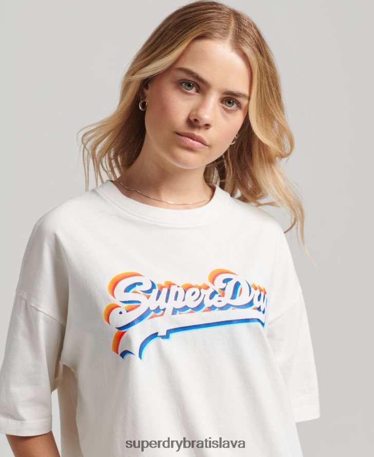 Superdry ženy dúhové tričko s vintage logom 6B4ZTR6226 oblečenie biely
