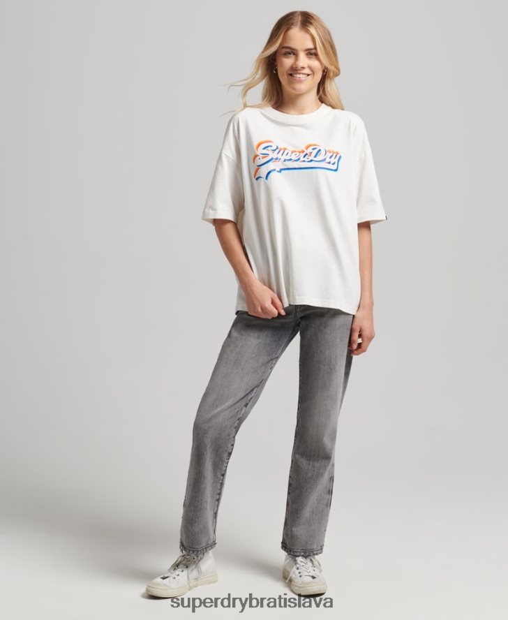 Superdry ženy dúhové tričko s vintage logom 6B4ZTR6226 oblečenie biely