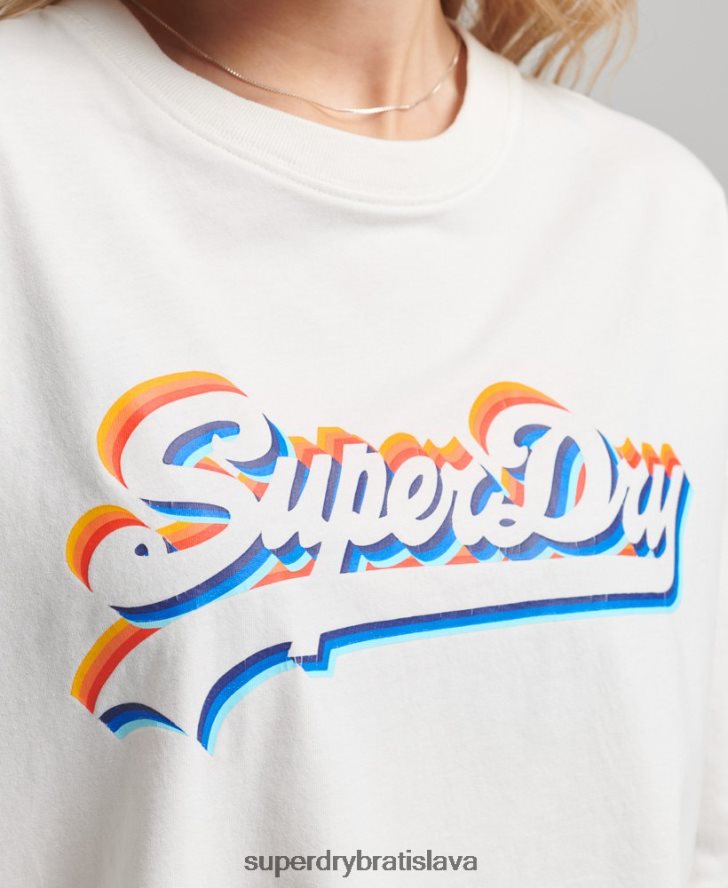 Superdry ženy dúhové tričko s vintage logom 6B4ZTR6226 oblečenie biely