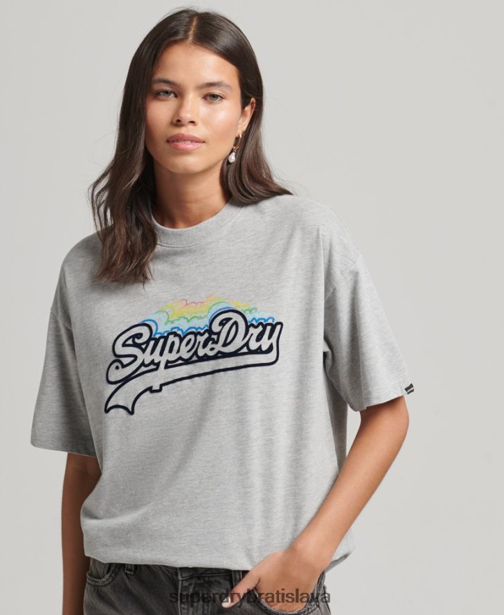 Superdry ženy dúhové tričko s vintage logom 6B4ZTR6261 oblečenie sivá