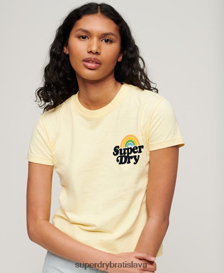 Superdry ženy dúhové tričko z 90. rokov 6B4ZTR2637 oblečenie žltá