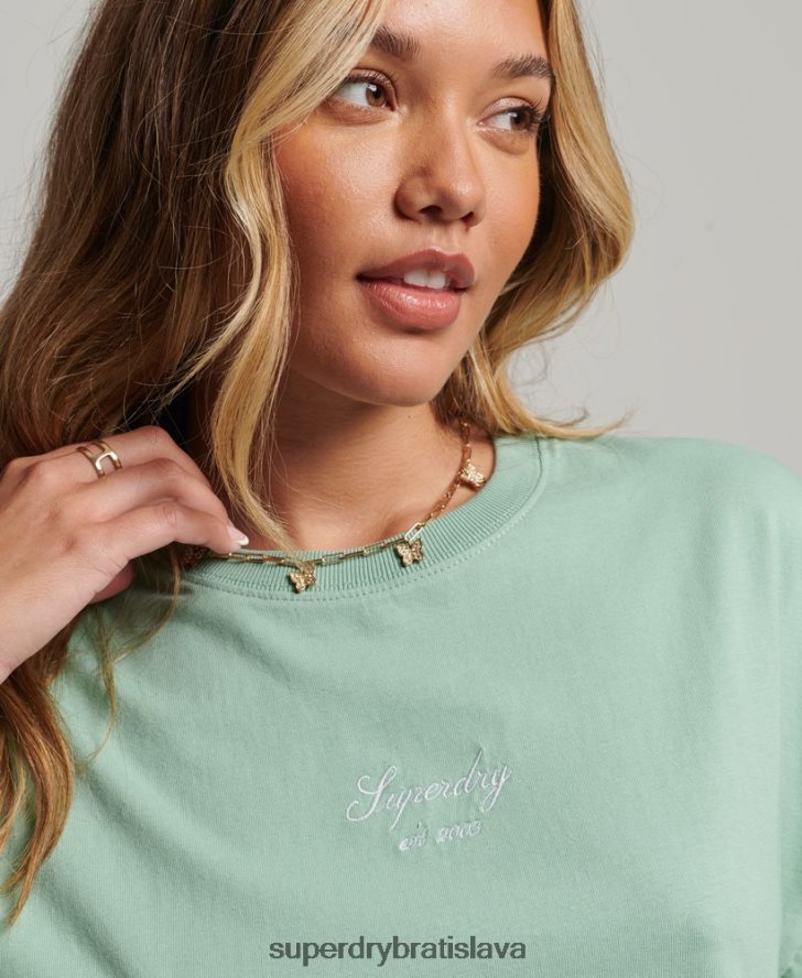 Superdry ženy dedičné vyšívané hranaté tričko 6B4ZTR6201 oblečenie zelená