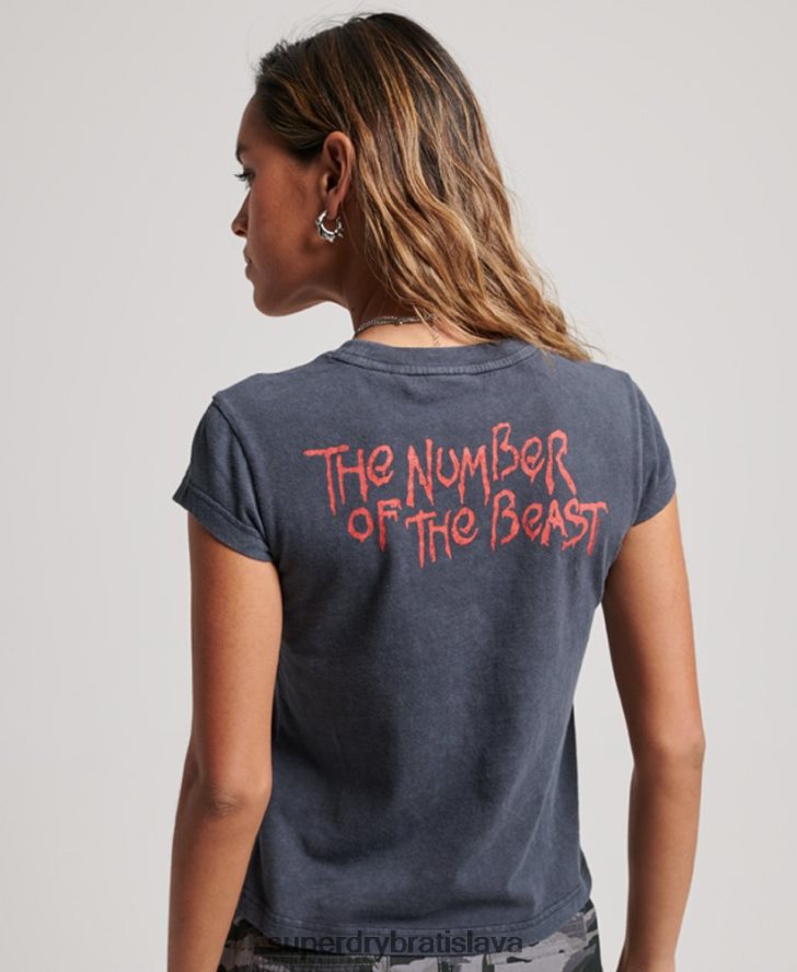 Superdry ženy železná panna čiapka rukáv band t-shirt 6B4ZTR2625 oblečenie tmavošedý