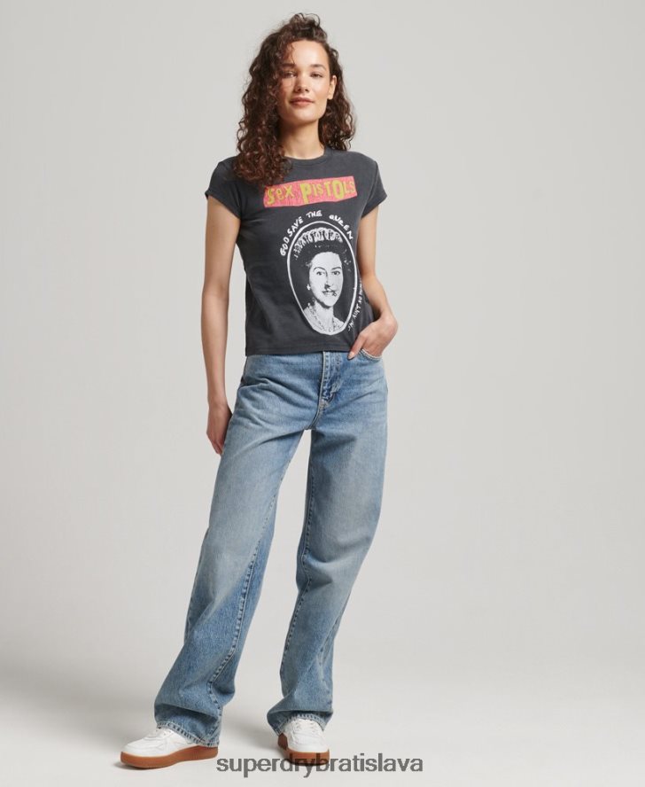 Superdry ženy erotické pištole limitovaná edícia trička s rukávmi s čiapkou 6B4ZTR2703 oblečenie čierna
