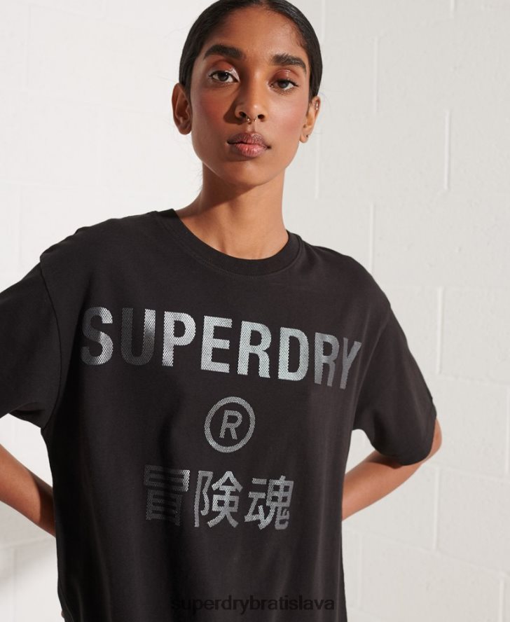 Superdry ženy fóliové tričko s logom spolupráce 6B4ZTR6273 oblečenie čierna