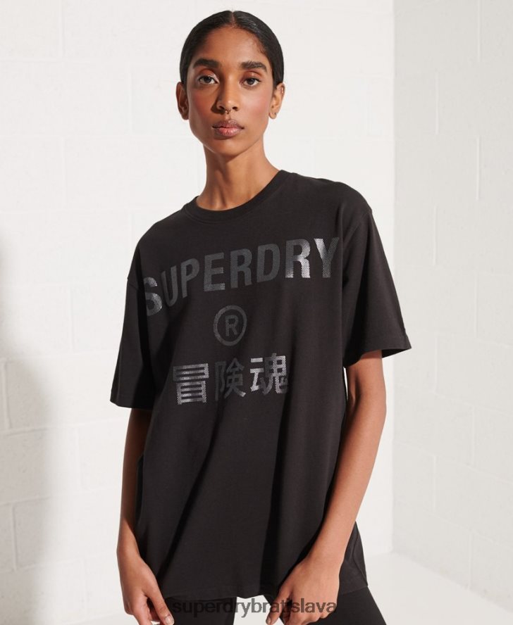 Superdry ženy fóliové tričko s logom spolupráce 6B4ZTR6273 oblečenie čierna