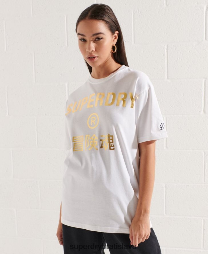 Superdry ženy fóliové tričko s logom spolupráce 6B4ZTR6286 oblečenie biely