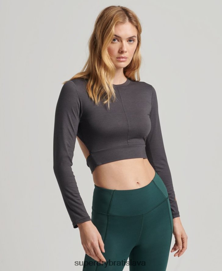 Superdry ženy flex wrap top s dlhým rukávom 6B4ZTR6327 oblečenie tmavošedý