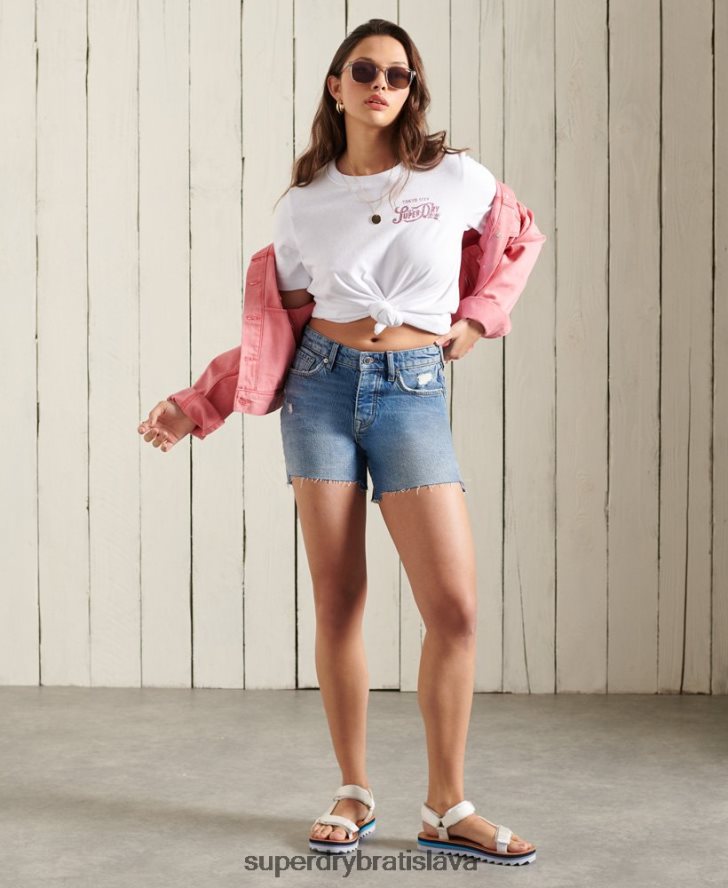 Superdry ženy glitter trblietavé tričko štandardnej gramáže 6B4ZTR2859 oblečenie biely