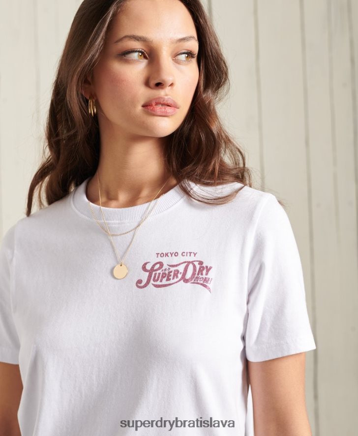 Superdry ženy glitter trblietavé tričko štandardnej gramáže 6B4ZTR2859 oblečenie biely