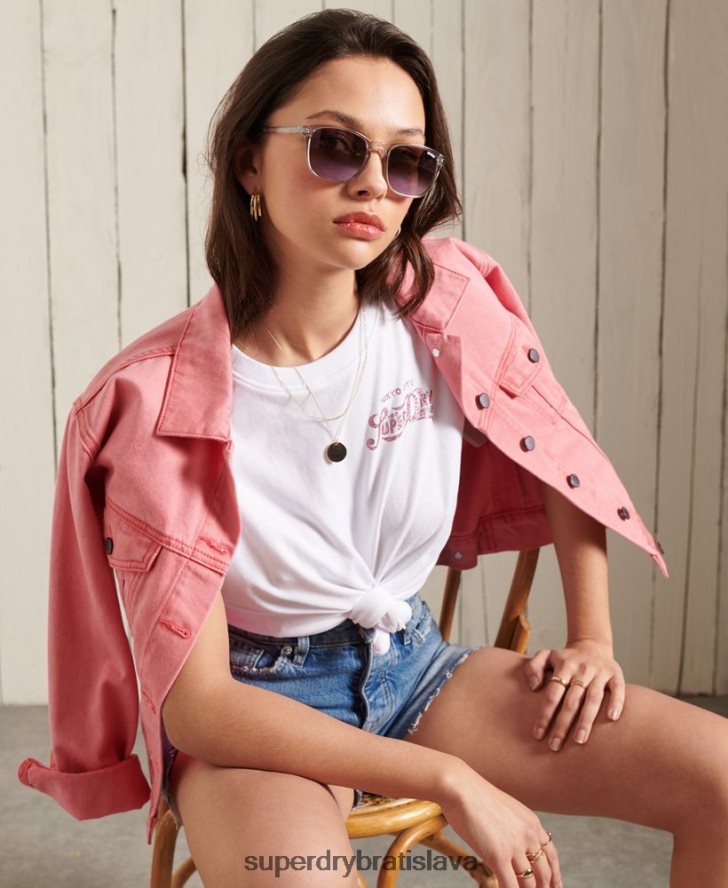 Superdry ženy glitter trblietavé tričko štandardnej gramáže 6B4ZTR2859 oblečenie biely
