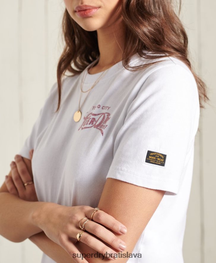 Superdry ženy glitter trblietavé tričko štandardnej gramáže 6B4ZTR2859 oblečenie biely