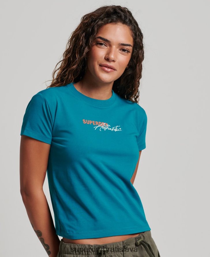 Superdry ženy grafické tričko z 90. rokov 6B4ZTR2721 oblečenie tyrkysová
