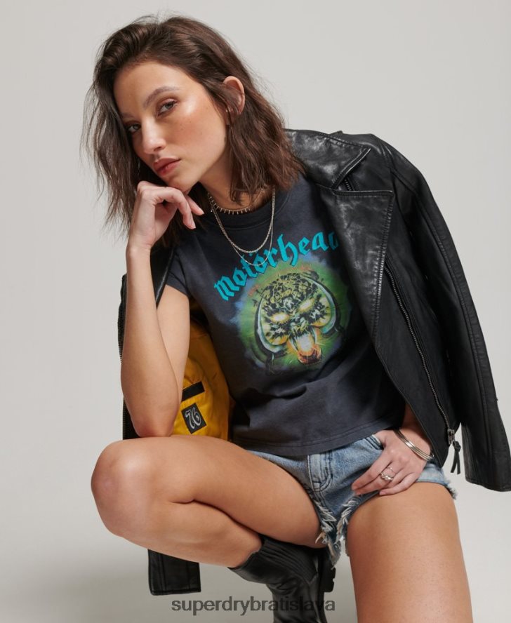 Superdry ženy čiapka motorka tričko s pásikom na rukáve 6B4ZTR2642 oblečenie čierna