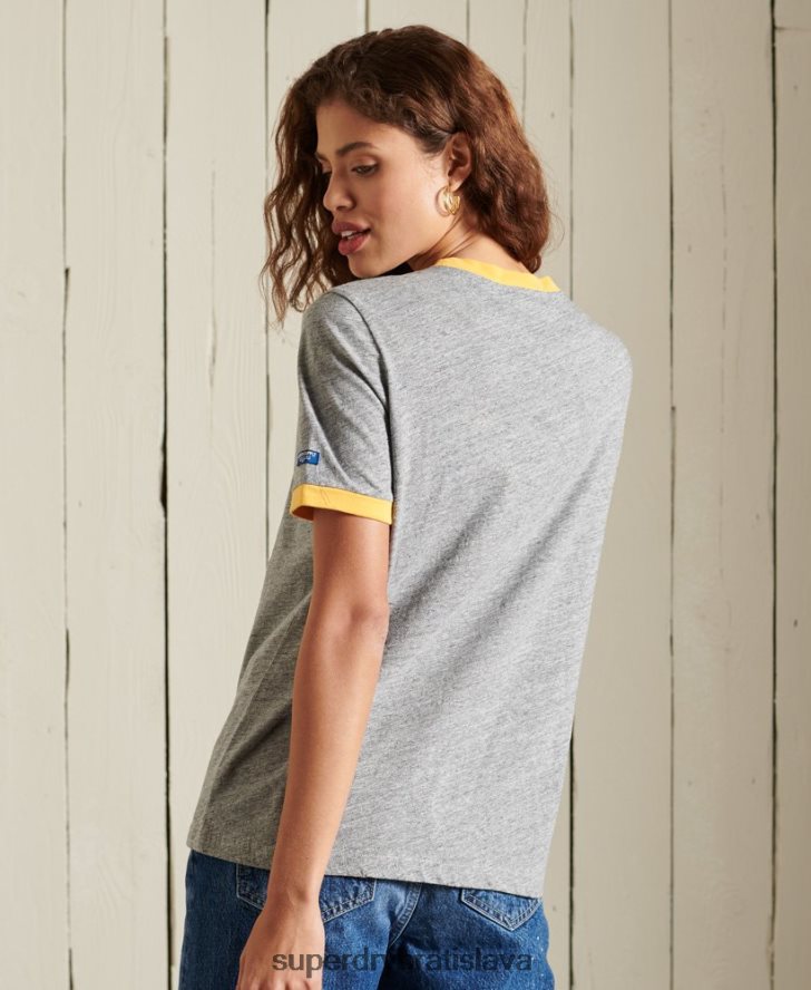 Superdry ženy jadro logo American Classics ringer tričko 6B4ZTR6304 oblečenie sivá