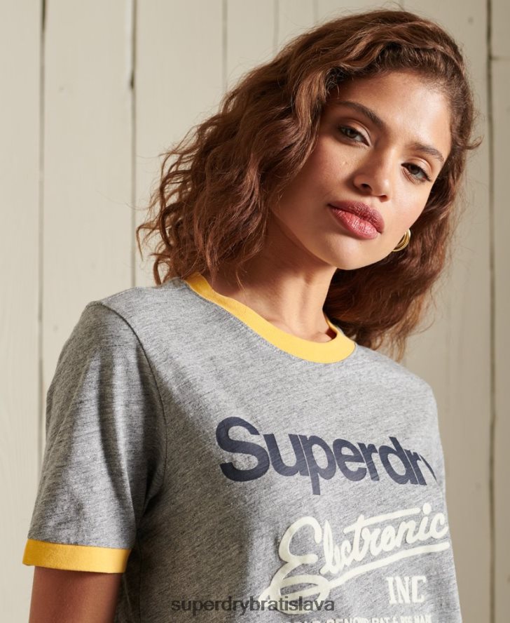 Superdry ženy jadro logo American Classics ringer tričko 6B4ZTR6304 oblečenie sivá