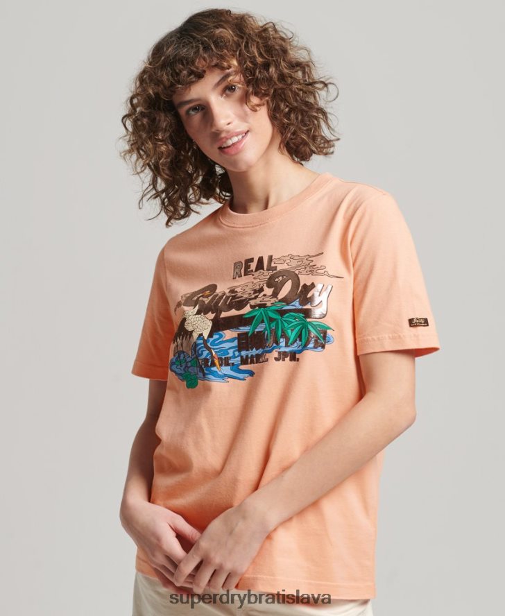 Superdry ženy japonské vintage tričko s grafickým logom 6B4ZTR2679 oblečenie oranžová