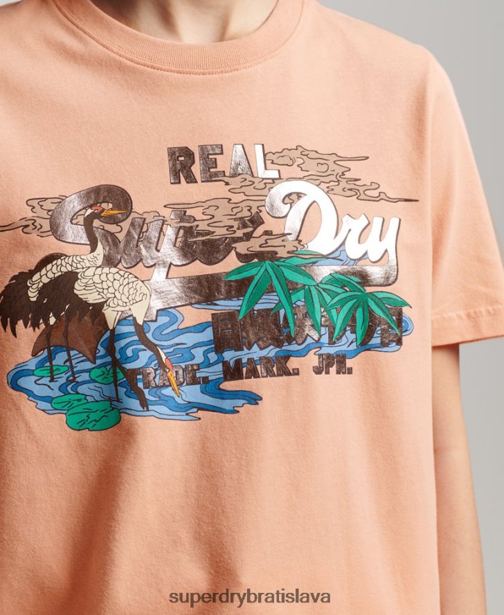 Superdry ženy japonské vintage tričko s grafickým logom 6B4ZTR2679 oblečenie oranžová