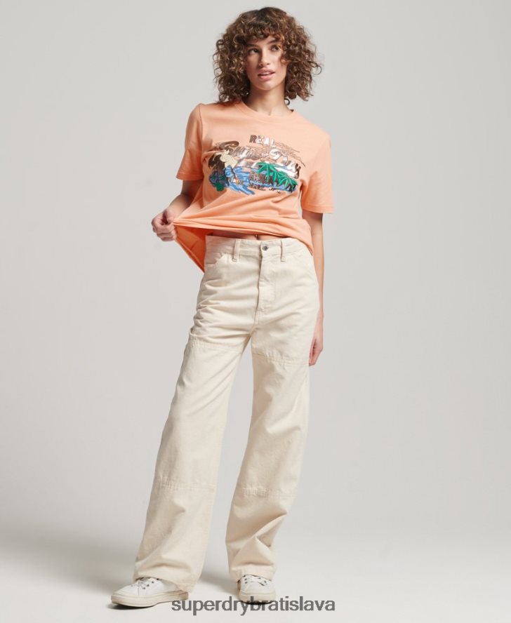 Superdry ženy japonské vintage tričko s grafickým logom 6B4ZTR2679 oblečenie oranžová