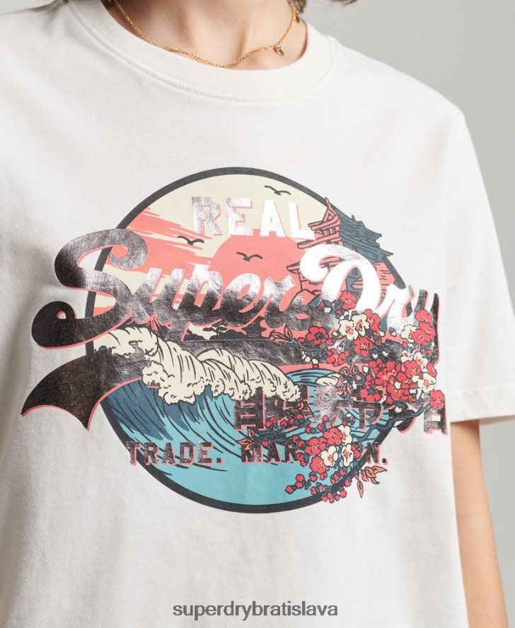 Superdry ženy japonské vintage tričko s grafickým logom 6B4ZTR2680 oblečenie biely