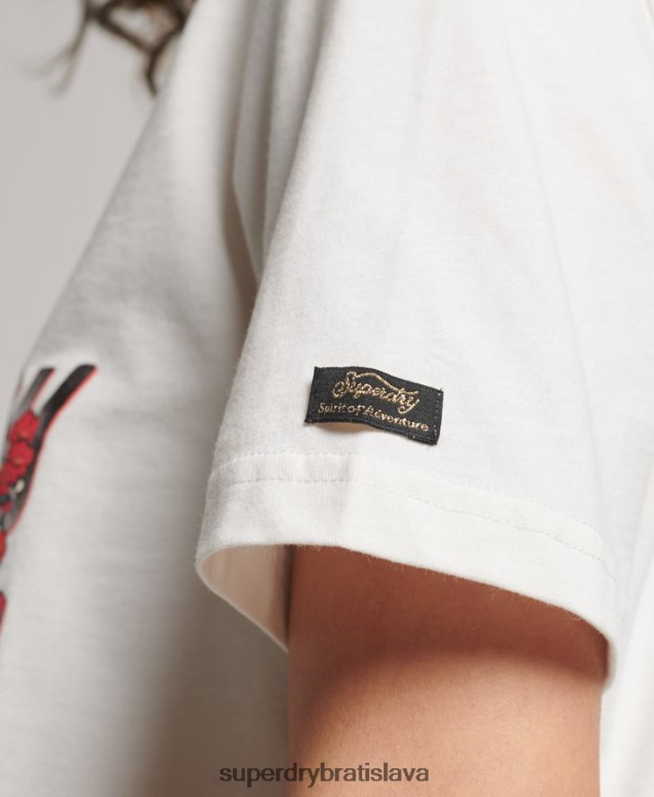 Superdry ženy japonské vintage tričko s grafickým logom 6B4ZTR2680 oblečenie biely