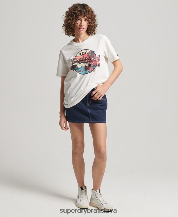 Superdry ženy japonské vintage tričko s grafickým logom 6B4ZTR2680 oblečenie biely