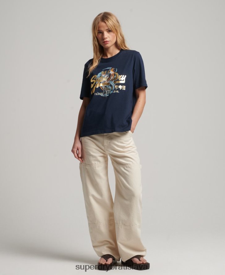 Superdry ženy japonské vintage tričko s grafickým logom 6B4ZTR2720 oblečenie námorníctvo