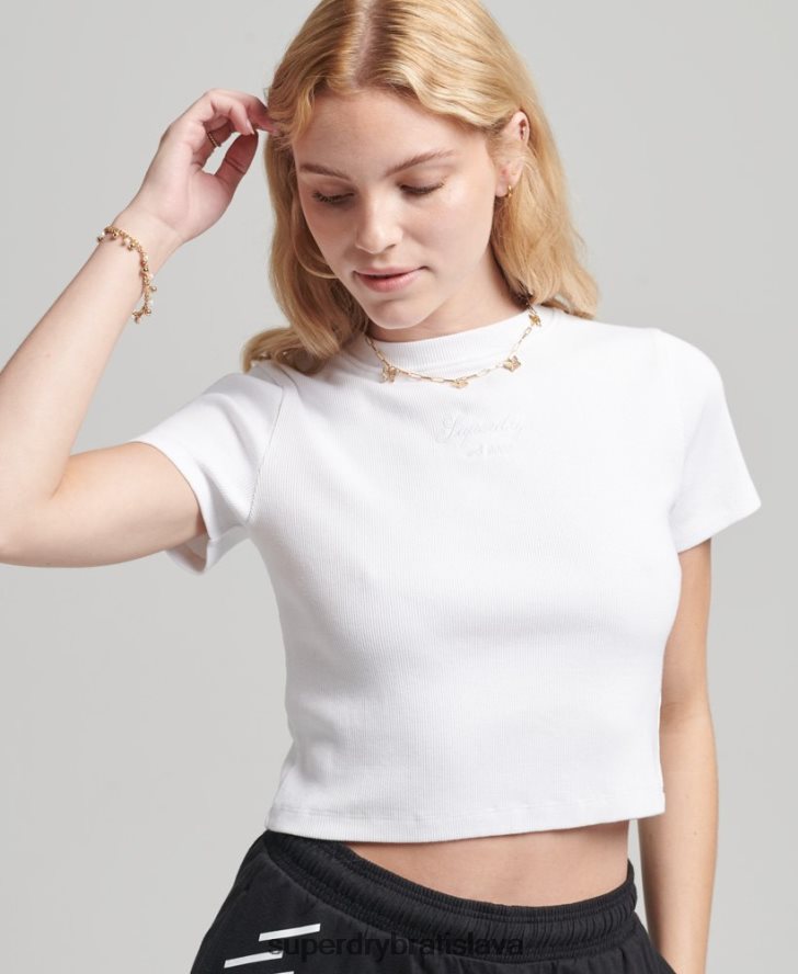Superdry ženy kód Heritage crop fit tričko 6B4ZTR2843 oblečenie biely