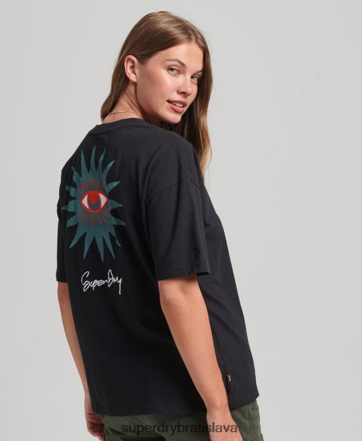 Superdry ženy kočovné ľudové tričko 6B4ZTR2789 oblečenie čierna