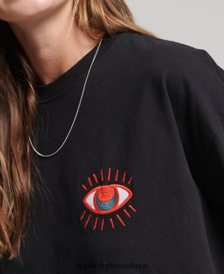 Superdry ženy kočovné ľudové tričko 6B4ZTR2789 oblečenie čierna