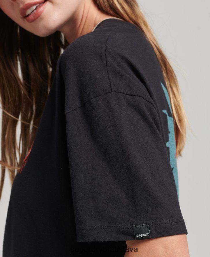 Superdry ženy kočovné ľudové tričko 6B4ZTR2789 oblečenie čierna