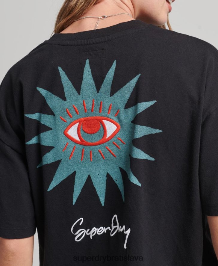 Superdry ženy kočovné ľudové tričko 6B4ZTR2789 oblečenie čierna