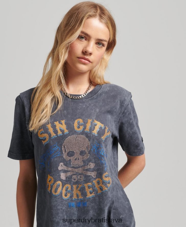 Superdry ženy kovové tričko značky 6B4ZTR2856 oblečenie tmavošedý