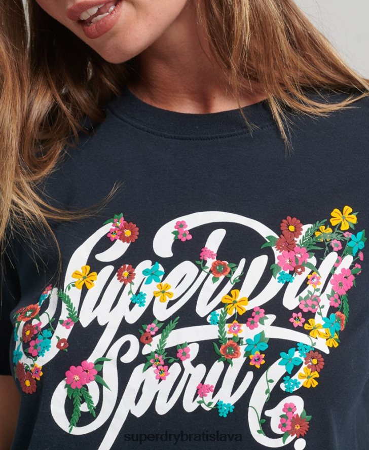 Superdry ženy kvetinové tričko v štýle scenára 6B4ZTR6187 oblečenie námorníctvo