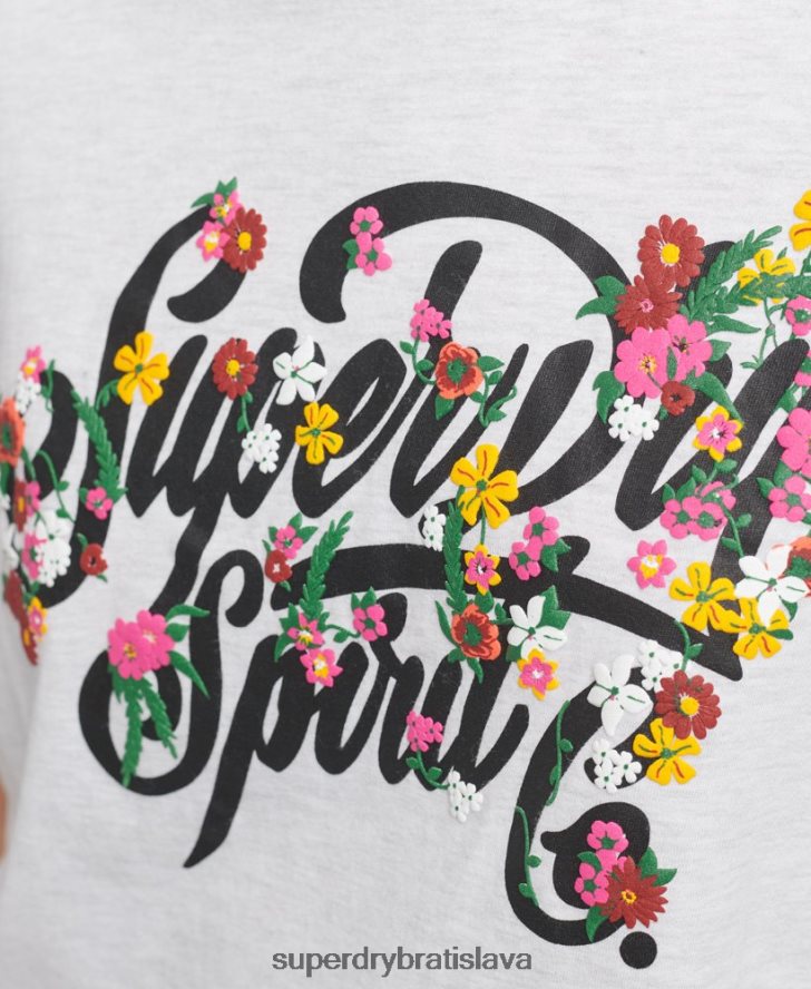 Superdry ženy kvetinové tričko v štýle scenára 6B4ZTR6277 oblečenie svetlo šedá